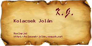 Kolacsek Jolán névjegykártya